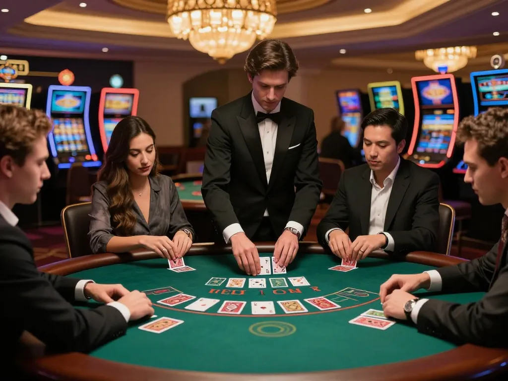 uu88 players strategizing at a high-stakes blackjack table in an upscale casino
