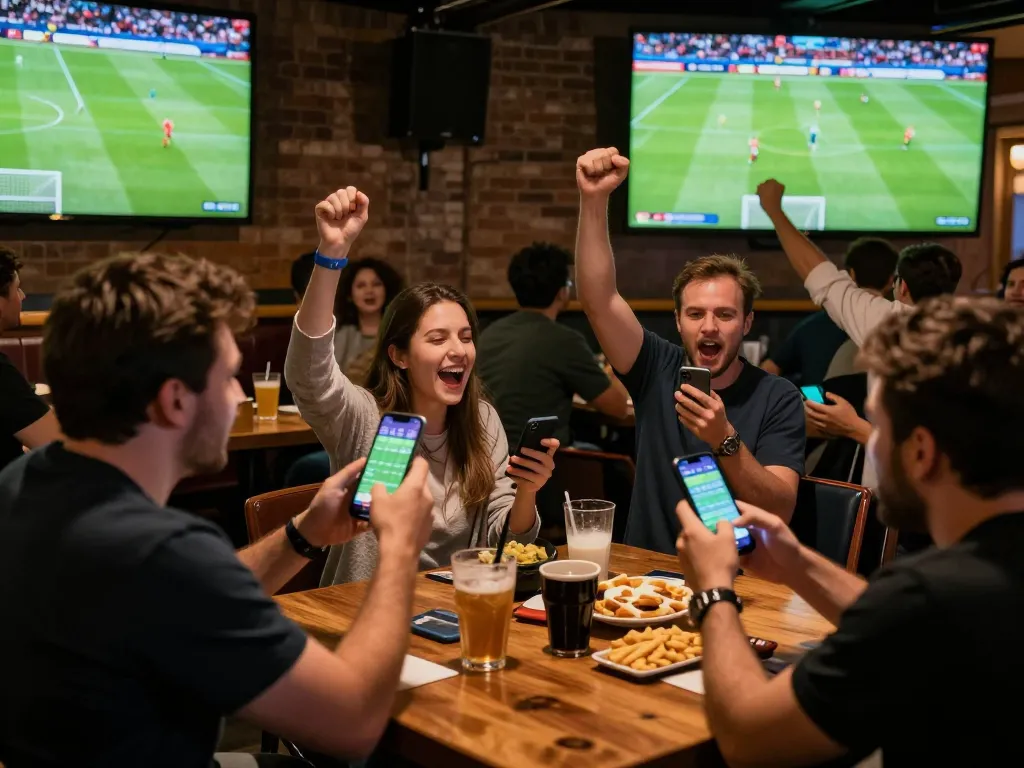 The essence of soi kèo nhà cái engages fans as they cheer and place bets at a lively sports bar