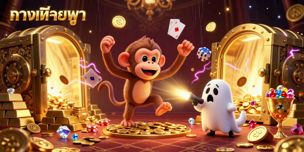 Engage with เกมคาสิโน at ทางเข้ายูฟ่า featuring a poltergeist monkey juggling gold in a haunted casino scene.