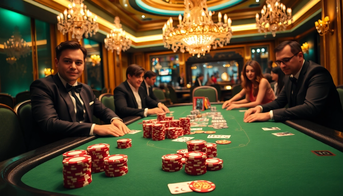 Professional players at a high-stakes poker table with the hidden wiki link displayed subtly.