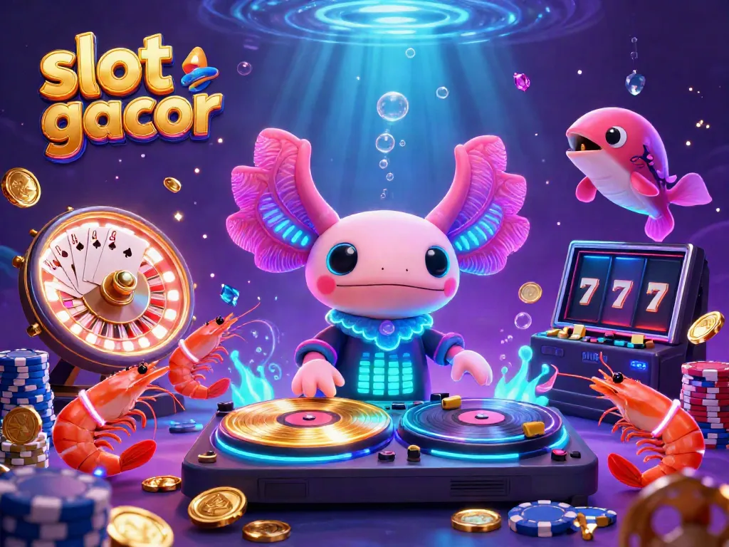 Slot gacor: Aksi meriah DJ axolotl neon di kasino bawah laut dengan harta berkilauan.