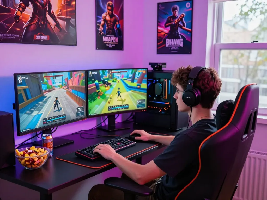 Player enjoying immersive porngames in a vibrant gaming setup