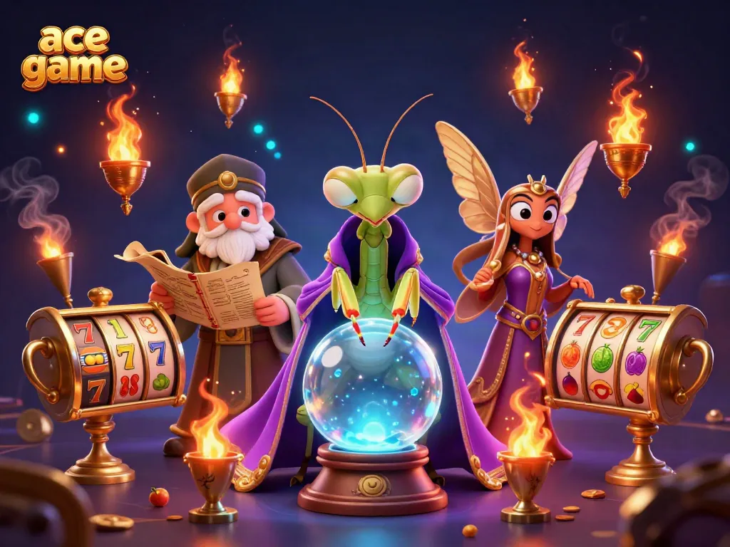 Experience the thrill of the ace game with vibrant slot reels and colorful casino elements in this captivating scene.