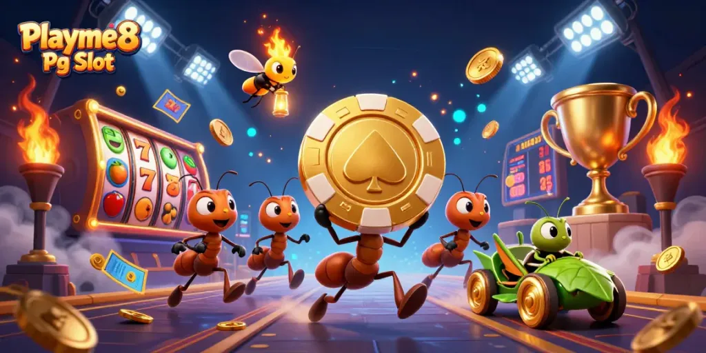 เล่นสล็อต Playme8 Pg Slot กับทีมมดคาร์ทองในภาพที่เต็มไปด้วยความสนุกสนาน
