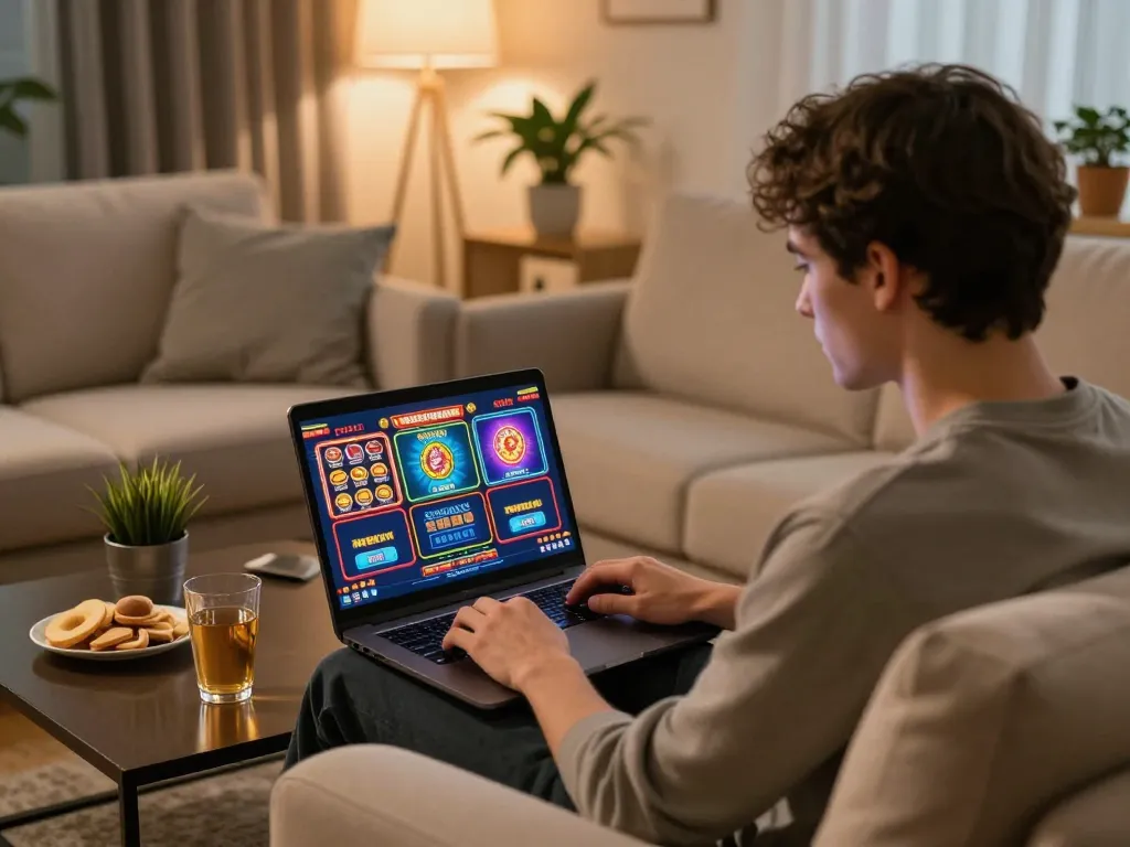 Engaging player enjoying SC88 Market games from home, showcasing online casino experience.