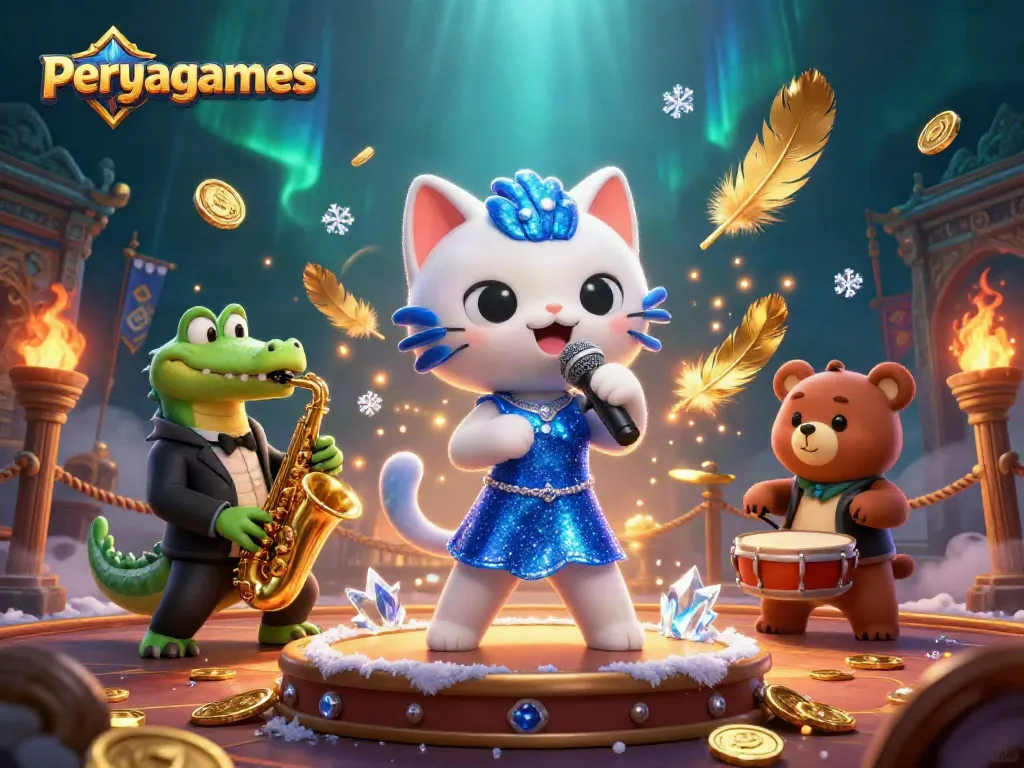 Experience vibrant peryagames thrills with colorful characters in an exciting casino scene.