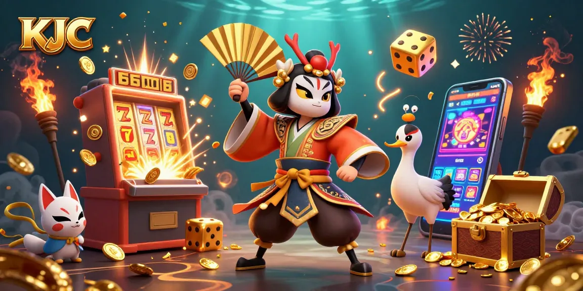 KJC slot machine scene bursts with coins and lucky symbols showcasing exhilarating casino gameplay