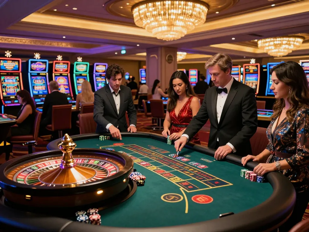Pemain terlibat dalam permainan roulette di kasino yang ramai, menampilkan strategi swebee untuk taruhan yang efektif.