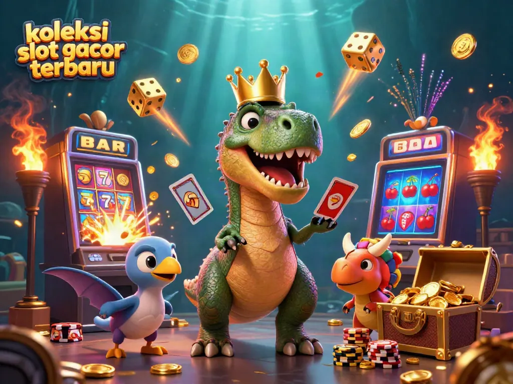 Momen keseruan koleksi slot gacor terbaru dengan T-Rex, pterodactyl, dan triceratops di kasino.