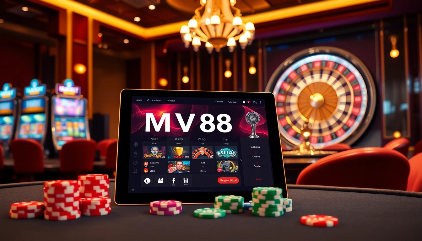 Experience thrilling gambling action at MV88 featuring a stylish interface and luxurious casino elements.
