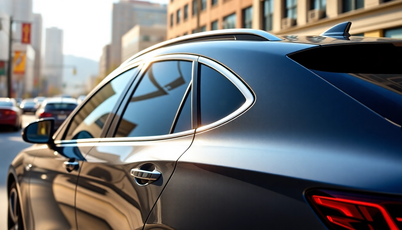 Car with window tint Chattanooga parked in an urban environment showcasing its stylish privacy features.