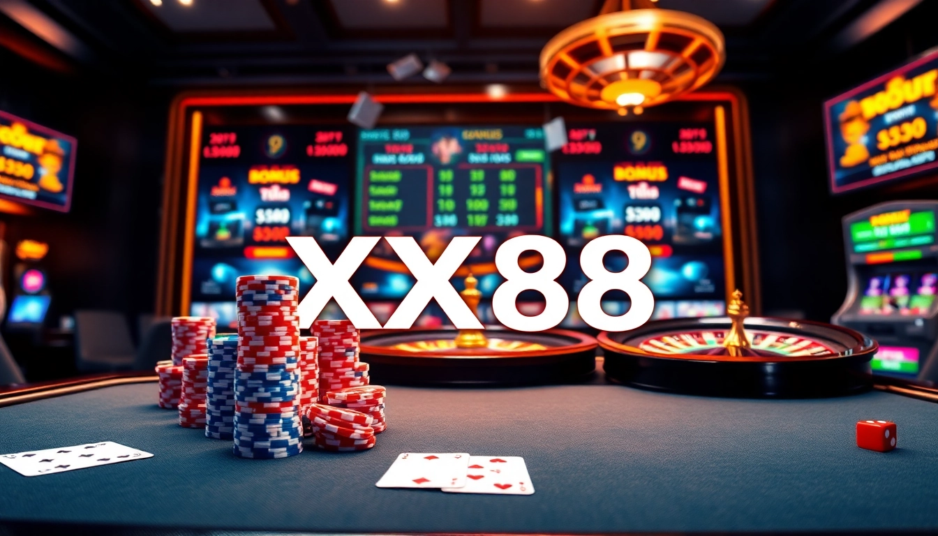 Experience vibrant gambling excitement at XX88 with poker games and roulette tables.