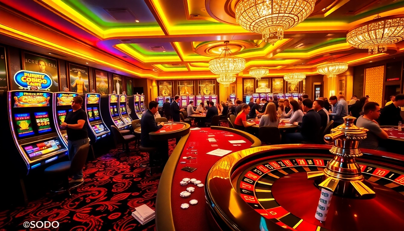 SODO CASINO provides a thrilling gambling experience with vibrant slot machines and a high-stakes poker table.