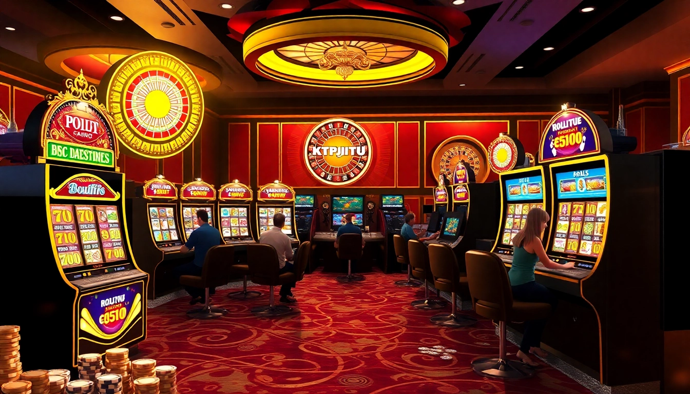 KTPJITU slot gaming excitement with luxurious machines, vibrant colors, and focused gameplay atmosphere.