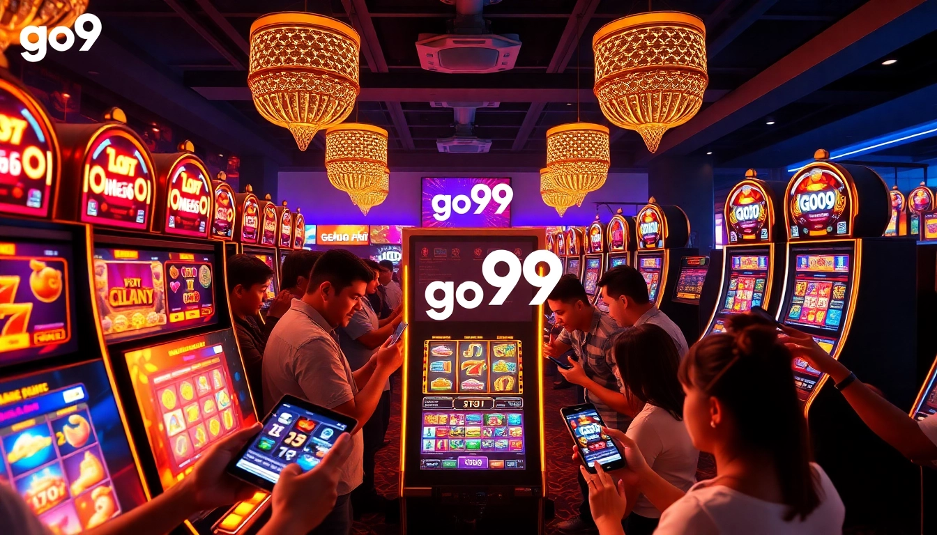 Exciting scene of go99 game slot players enjoying a vibrant online casino atmosphere.