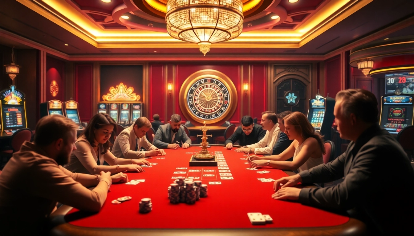 Experience the thrill of thabet casino with players at a lively gaming table.