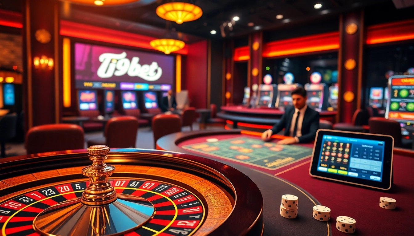 Engaging scene of i9bet online gambling with a roulette wheel and live dealer interaction.